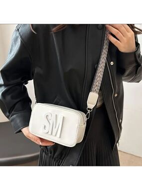 Vegan Leather Rectangle Crossbody Bag Adjustable Strap